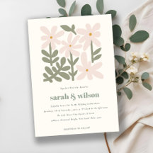 Chic Dusky Blush Retro Minimal Floral Wedding
