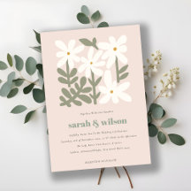 Chic Dusky Blush Retro Minimal Floral Wedding