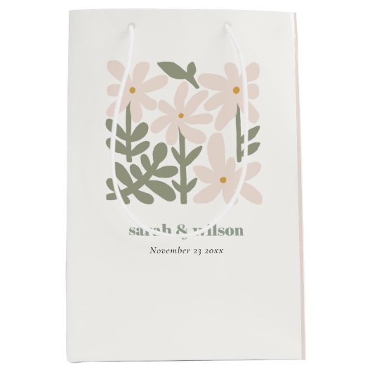 Chic Dusky Blush Retro Minimal Floral Wedding Medium Cadeauzakje (Voorkant)