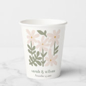 Chic Dusky Blush Retro Minimal Floral Wedding Papieren Bekers (Achterkant)