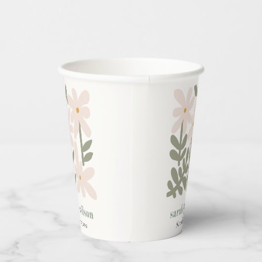 Chic Dusky Blush Retro Minimal Floral Wedding Papieren Bekers (Rechts)