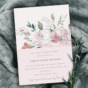 Chic Dusky Blush Waterverf Bloemen Vrijgezellenfee Kaart