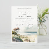 Chic Dusky Coastal Sand Beach Verloving Kaart (Staand voorkant)