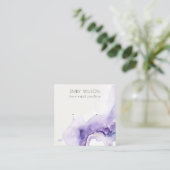 Chic Dusky Lilac Abstract Watercolor Agate Earring Vierkante Visitekaartje (Staand voorkant)