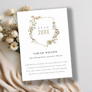 Chic Dusky Pink Blush Wildflower Crest Afstuderen Bedankkaart
