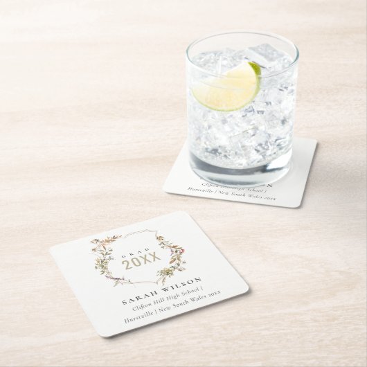 Chic Dusky Pink Blush Wildflower Crest Afstuderen Kartonnen Onderzetters (Insitu)