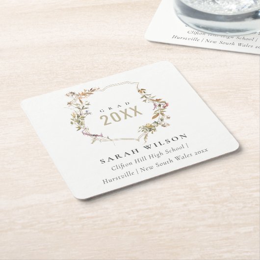 Chic Dusky Pink Blush Wildflower Crest Afstuderen Kartonnen Onderzetters (Schuin)