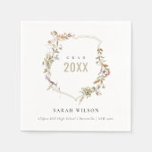 Chic Dusky Pink Blush Wildflower Crest Afstuderen Servet (Voorkant)