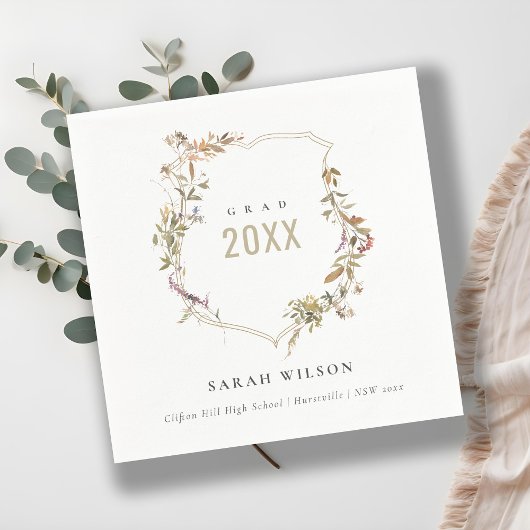 Chic Dusky Pink Blush Wildflower Crest Afstuderen Servet