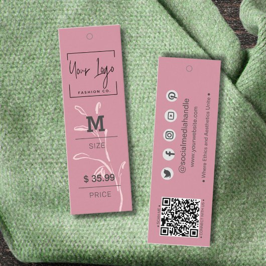Chic Dusky Pink Leaf Social QR Kleding Prijs Label