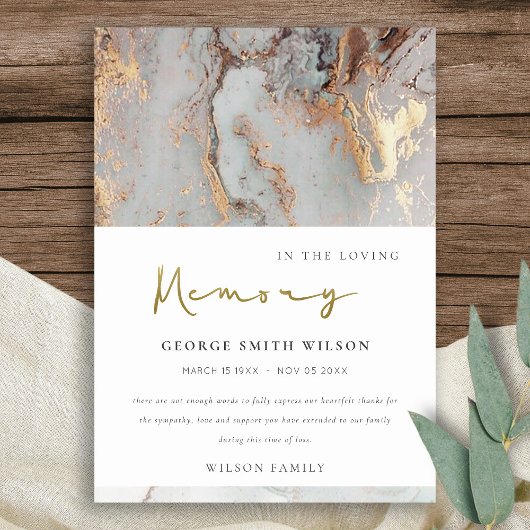 CHIC DUSKY WHITE GRAY GOLD AGATE SYMPATHY MEMORIAL BEDANKKAART