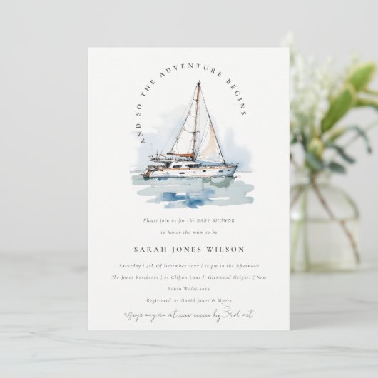 Chic Dusky zeilboot jacht zeegezicht Baby shower Kaart (Staand voorkant)