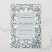 Chic Dusty Blauw en Zilveren Folie Dank U Folie Uitnodiging (Voorkant)