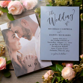 Chic Dusty Blauw & Fotobruiloft Kaart