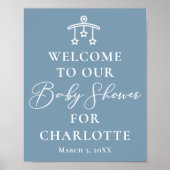 Chic Dusty Blauw Wit Baby shower Welkom Poster (Voorkant)