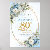 Chic Dusty Blue 80e Verjaardag Welkomstposter Poster (Voorkant)