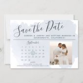 Chic Dusty Blue Aquarel Kalender Reserveer de datu Magnetische Uitnodiging (Voorkant)