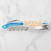 Chic Dusty Blue Beach Bruiloft 2 Hart Zand Kurkentrekker (Achterkant)