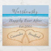 Chic Dusty Blue Beach Bruiloft 2 Hart Zand Likeurfles Etiket (Enkel label)