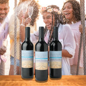 Chic Dusty Blue Beach Bruiloft 2 Hart Zand Wijn Etiket