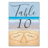 Chic Dusty Blue Beach Bruiloft 2 Harten in Zand Kaart (Voorkant)