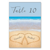 Chic Dusty Blue Beach Bruiloft 2 Harten in Zand Kaart (Achterkant)