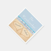 Chic Dusty Blue Beach Bruiloft 2 Harten in Zand Servet (Hoek)