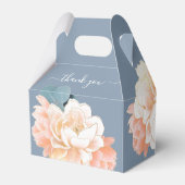 Chic Dusty Blue Blush Gold Peach Floral Wedding Bedankdoosjes (Achterkant)