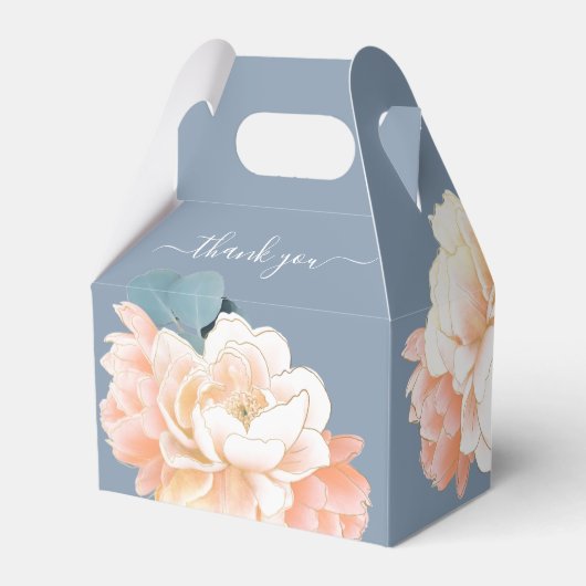 Chic Dusty Blue Blush Gold Peach Floral Wedding Bedankdoosjes (Achterkant)