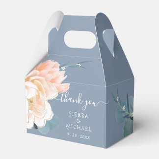Chic Dusty Blue Blush Gold Peach Floral Wedding Bedankdoosjes
