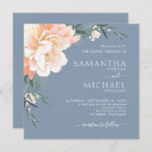 Chic Dusty Blue Blush Peach Gold Floral Wedding Kaart (Voorkant / Achterkant)