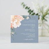Chic Dusty Blue Blush Peach Gold Floral Wedding Kaart (Staand voorkant)