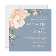 Chic Dusty Blue Blush Peach Gold Floral Wedding