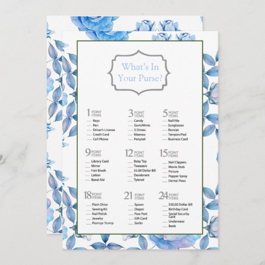 Chic Dusty Blue Blush Roos Vrijgezellenfeest Game Kaart (Voorkant / Achterkant)