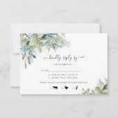 Chic Dusty Blue Botanische Trouwdatum RSVP Kaart (Voorkant)