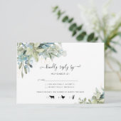 Chic Dusty Blue Botanische Trouwdatum RSVP Kaart (Staand voorkant)