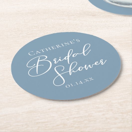 Chic Dusty Blue Bridal Shower Personalized Ronde Kartonnen Onderzetter (Gebogen)