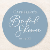 Chic Dusty Blue Bridal Shower Personalized Ronde Kartonnen Onderzetter (Voorkant)