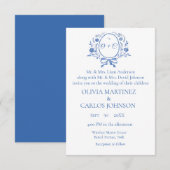 Chic Dusty Blue Crest Monogram elegante bruiloft Kaart (Voorkant / Achterkant)