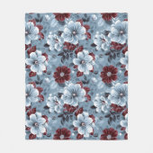 Chic Dusty Blue en Bourgogne Bloemen Deken (Voorkant)