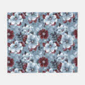 Chic Dusty Blue en Bourgogne Bloemen Deken (Voorkant (Horizontaal))