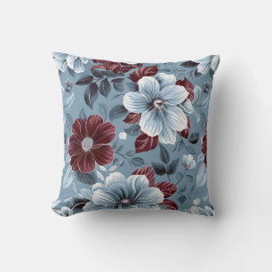 Chic Dusty Blue en Bourgogne Floral Sierkussen