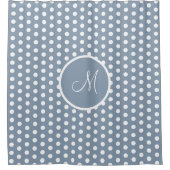 Chic Dusty Blue en White Polka Dots Monogramed Douchegordijn (Voorkant)
