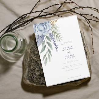 Chic Dusty Blue & Eucalyptus bruiloft uitnodiging