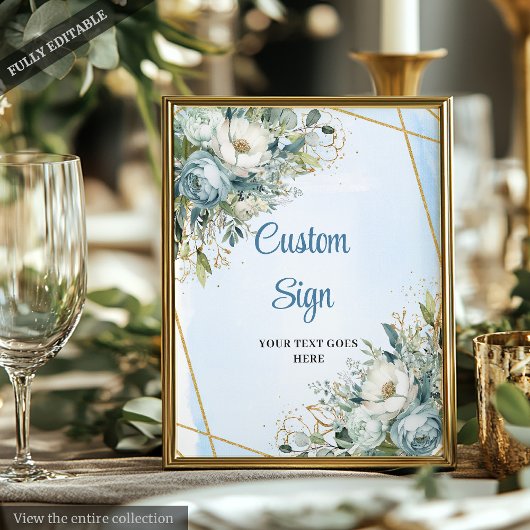 Chic Dusty Blue Eucalyptus Gold DIY Wedding Sign Poster
