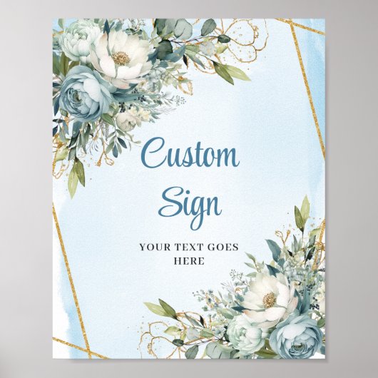 Chic Dusty Blue Eucalyptus Gold DIY Wedding Sign Poster (Voorkant)