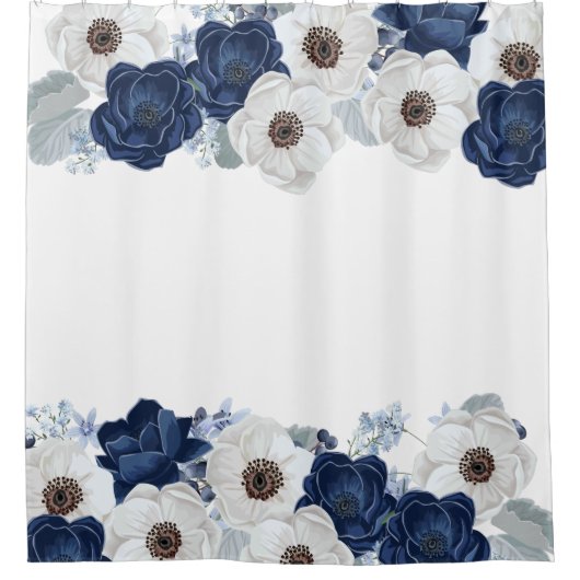 Chic Dusty Blue Floral Botanical Douchegordijn (Voorkant)