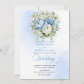 Chic Dusty Blue Floral Botanical Wedding Invite Kaart (Voorkant)