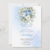Chic Dusty Blue Floral Digital Wedding Invite Kaart (Voorkant)
