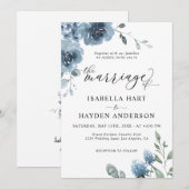 Chic Dusty Blue Floral Huwelijk Modern Huwelijk Kaart (Voorkant / Achterkant)